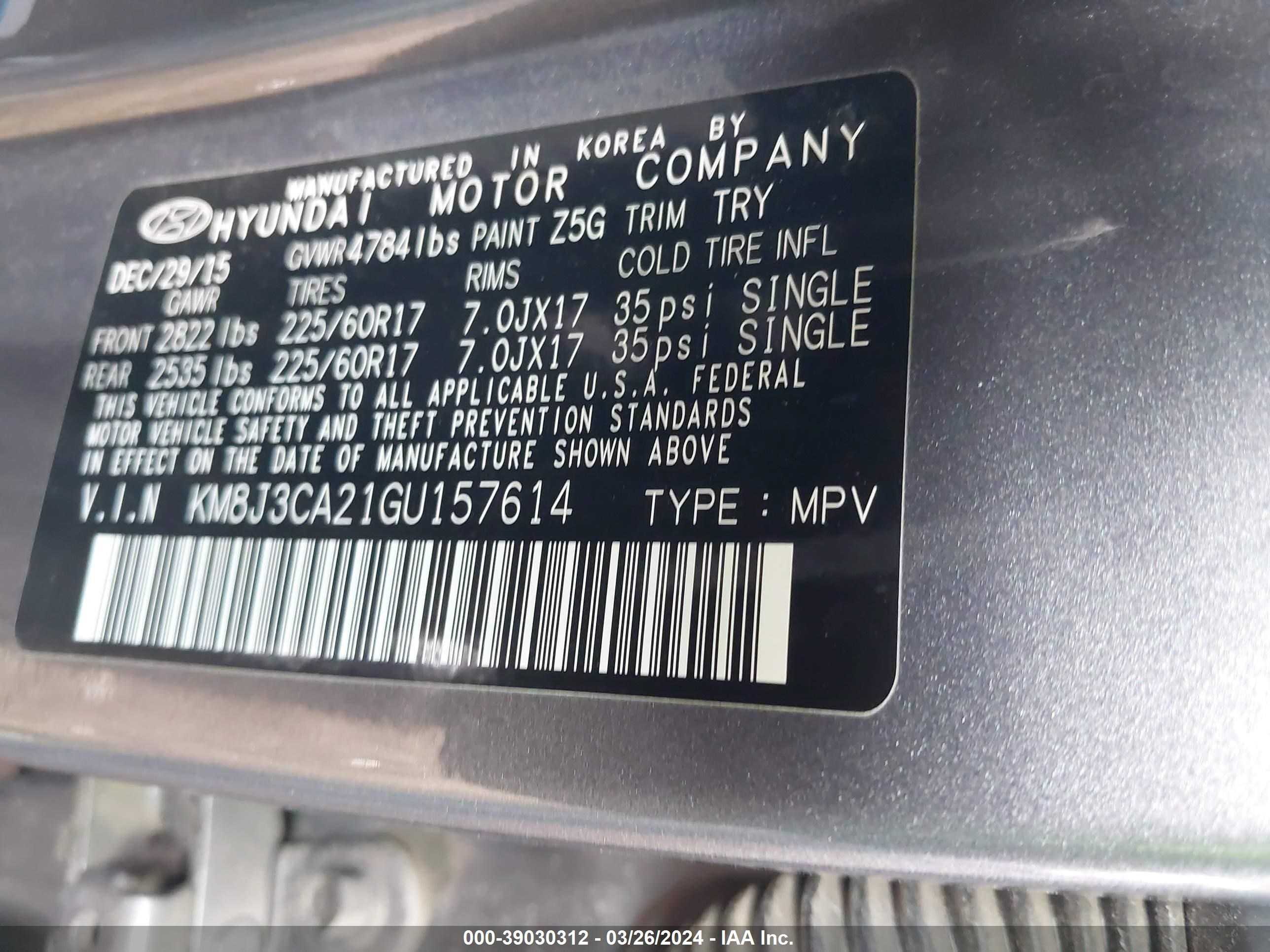 Photo 8 VIN: KM8J3CA21GU157614 - HYUNDAI TUCSON 