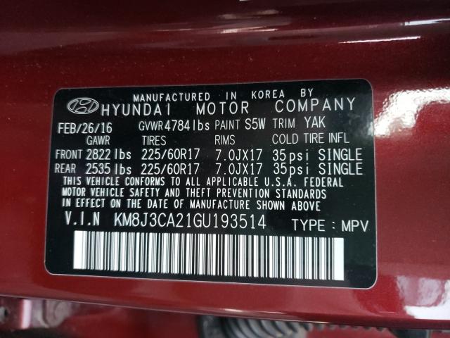 Photo 9 VIN: KM8J3CA21GU193514 - HYUNDAI TUCSON LIM 