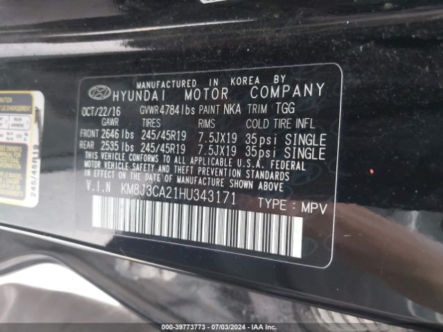 Photo 8 VIN: KM8J3CA21HU343171 - HYUNDAI TUCSON 