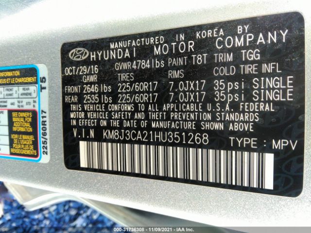 Photo 8 VIN: KM8J3CA21HU351268 - HYUNDAI TUCSON 