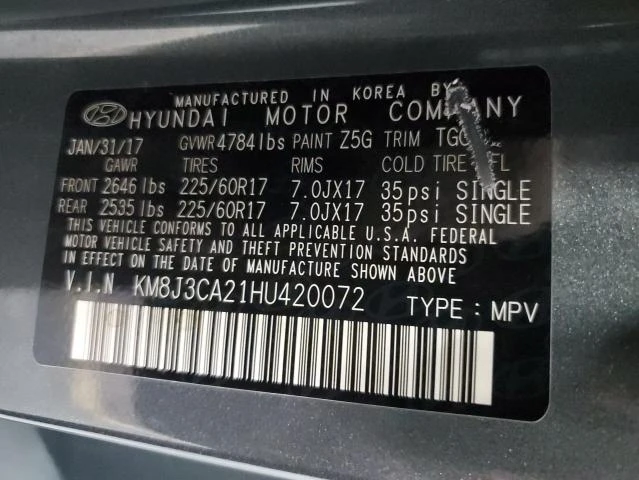 Photo 13 VIN: KM8J3CA21HU420072 - HYUNDAI TUCSON LIM 