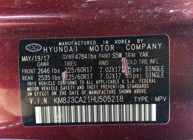 Photo 8 VIN: KM8J3CA21HU505218 - HYUNDAI TUCSON 