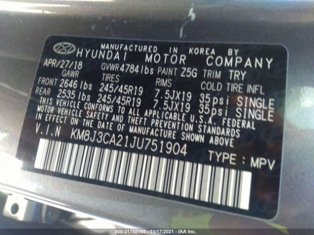 Photo 8 VIN: KM8J3CA21JU751904 - HYUNDAI TUCSON 