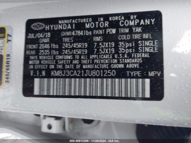 Photo 8 VIN: KM8J3CA21JU801250 - HYUNDAI TUCSON 