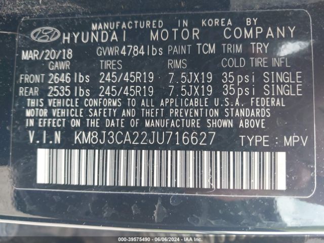 Photo 8 VIN: KM8J3CA22JU716627 - HYUNDAI TUCSON 