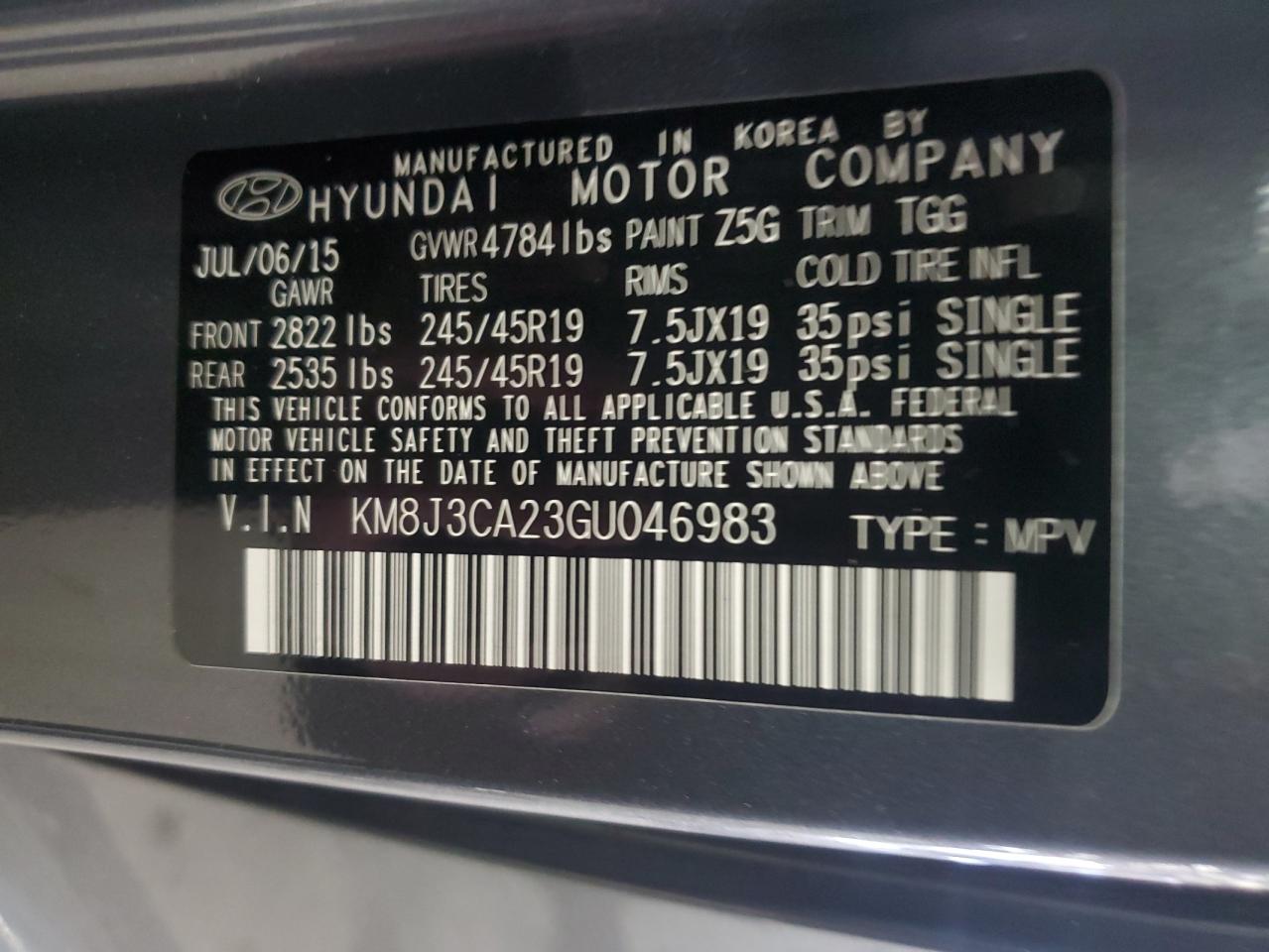 Photo 11 VIN: KM8J3CA23GU046983 - HYUNDAI TUCSON 