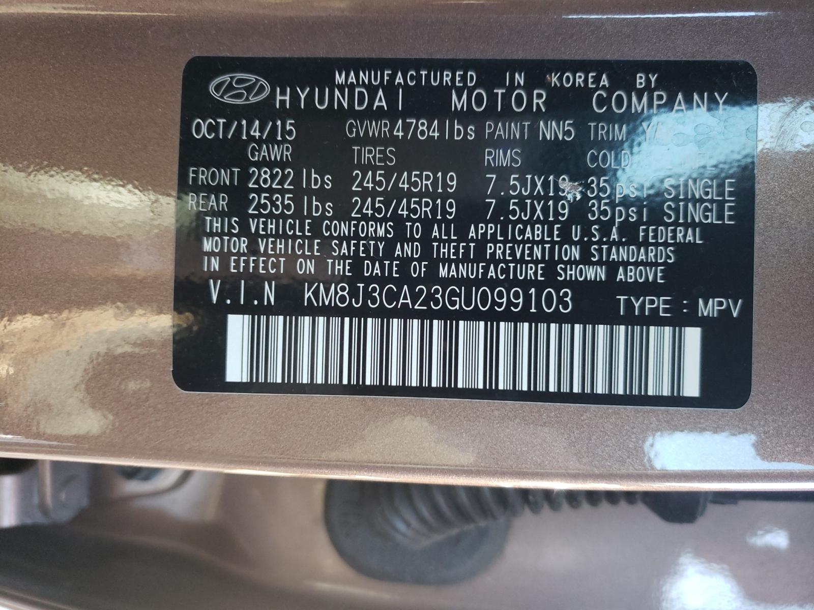 Photo 9 VIN: KM8J3CA23GU099103 - HYUNDAI TUCSON LIM 