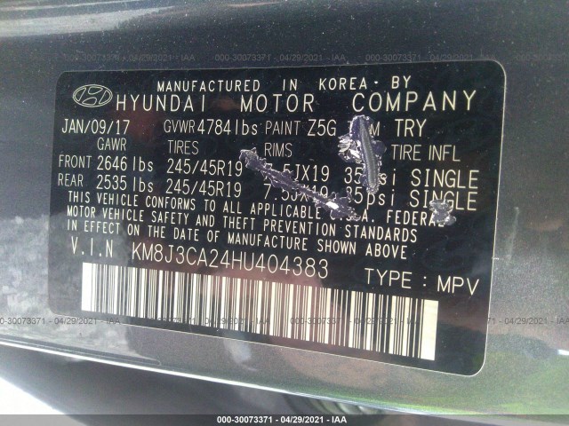 Photo 8 VIN: KM8J3CA24HU404383 - HYUNDAI TUCSON 