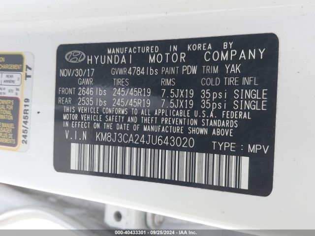 Photo 8 VIN: KM8J3CA24JU643020 - HYUNDAI TUCSON 