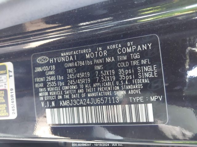 Photo 8 VIN: KM8J3CA24JU657113 - HYUNDAI TUCSON 