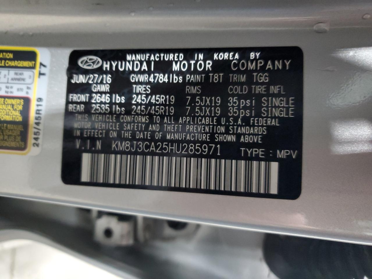 Photo 12 VIN: KM8J3CA25HU285971 - HYUNDAI TUCSON 