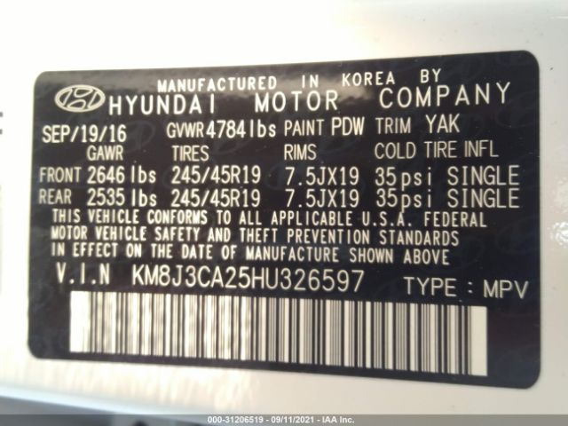 Photo 8 VIN: KM8J3CA25HU326597 - HYUNDAI TUCSON 