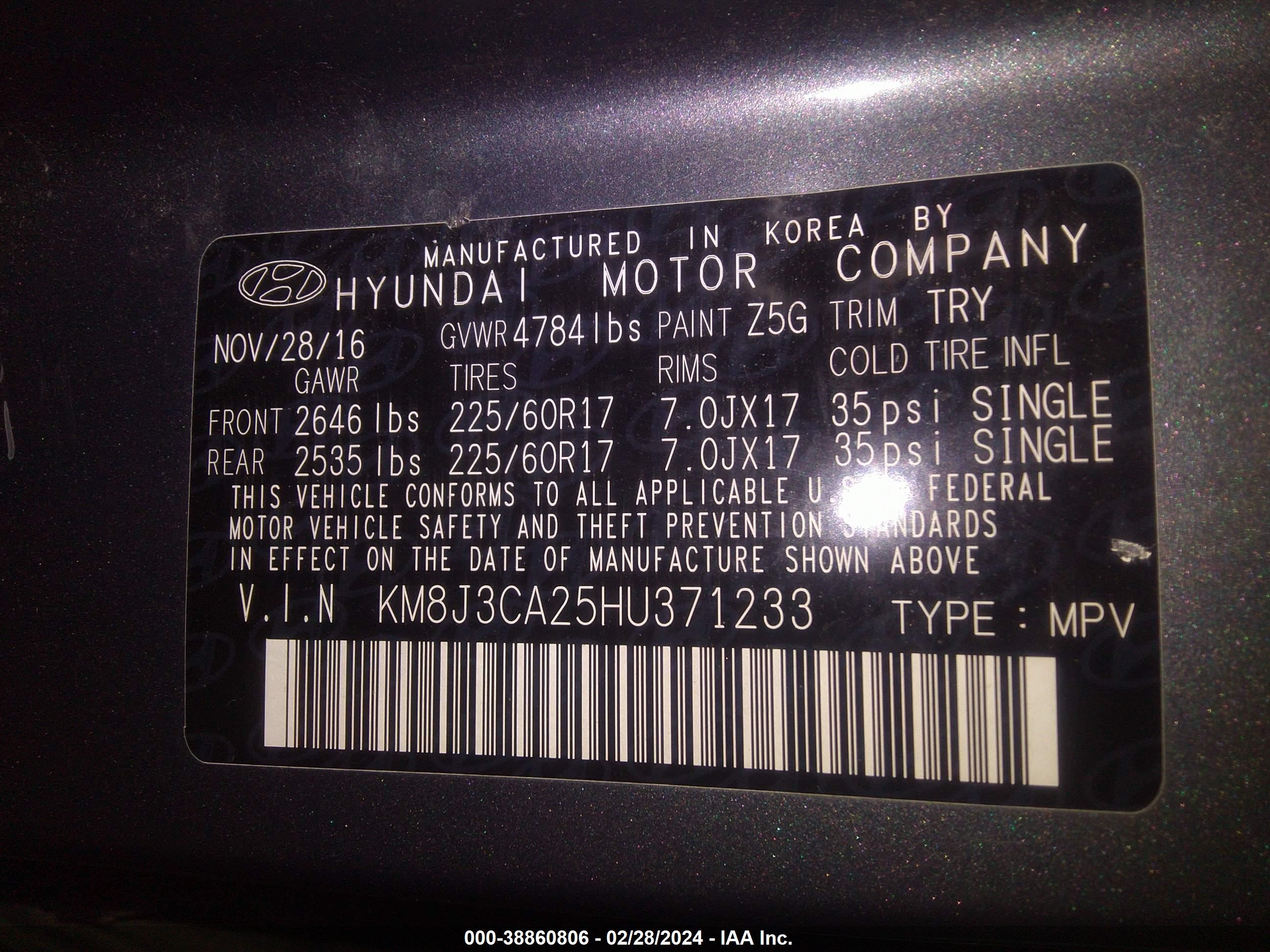 Photo 8 VIN: KM8J3CA25HU371233 - HYUNDAI TUCSON 