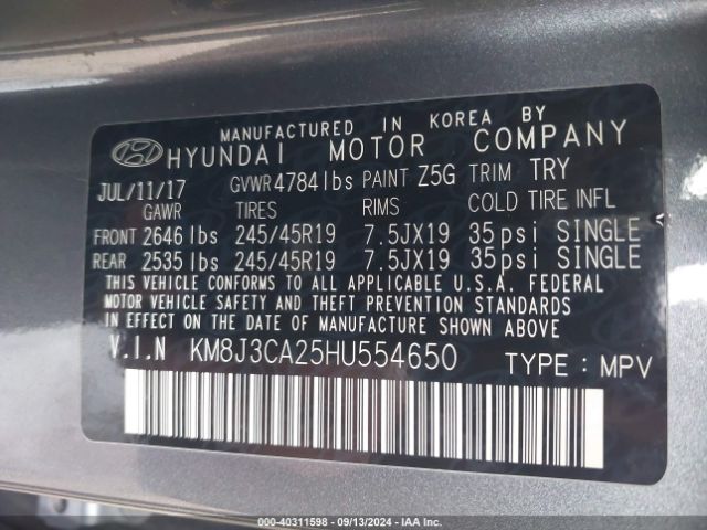 Photo 8 VIN: KM8J3CA25HU554650 - HYUNDAI TUCSON 