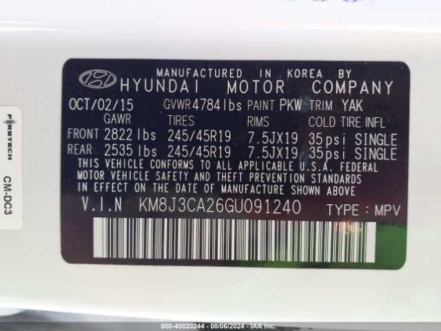 Photo 8 VIN: KM8J3CA26GU091240 - HYUNDAI TUCSON 