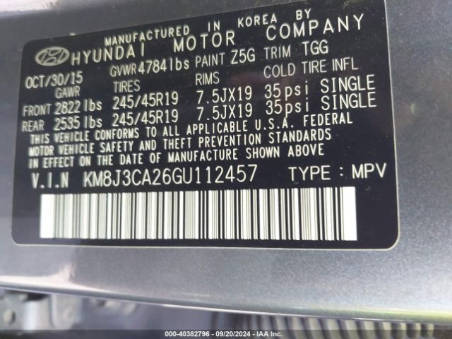 Photo 8 VIN: KM8J3CA26GU112457 - HYUNDAI TUCSON 