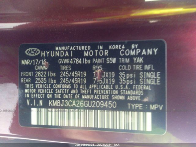 Photo 8 VIN: KM8J3CA26GU209450 - HYUNDAI TUCSON 