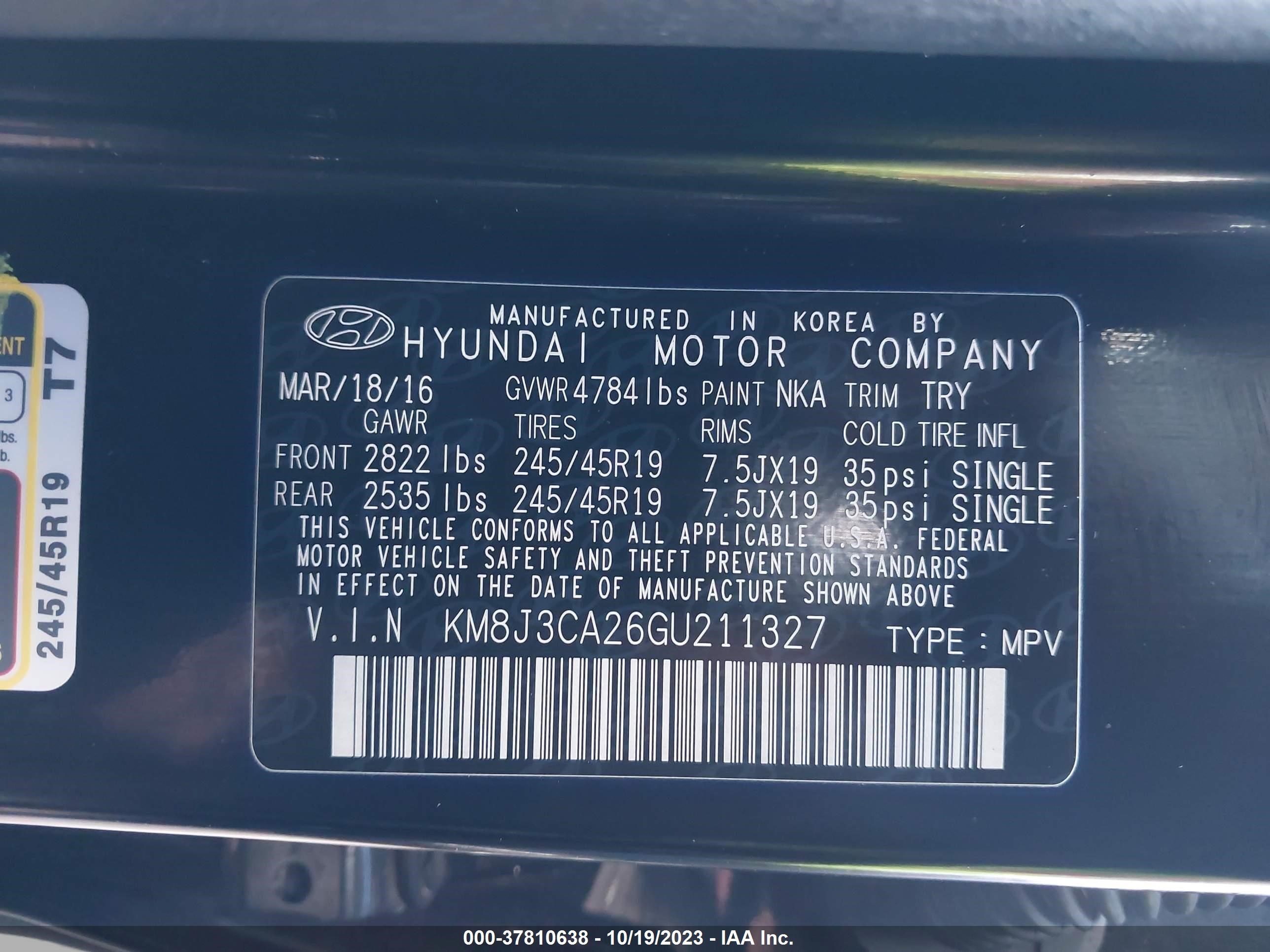 Photo 8 VIN: KM8J3CA26GU211327 - HYUNDAI TUCSON 