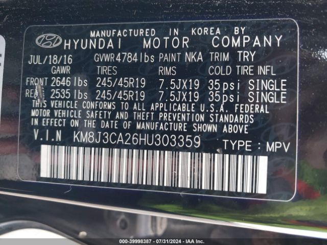 Photo 8 VIN: KM8J3CA26HU303359 - HYUNDAI TUCSON 