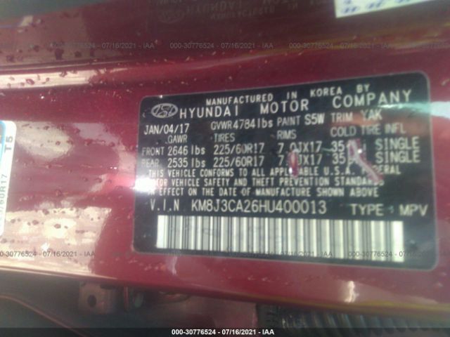 Photo 8 VIN: KM8J3CA26HU400013 - HYUNDAI TUCSON 