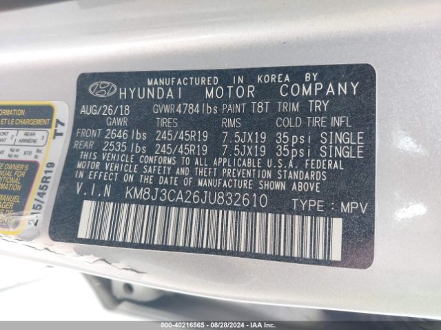 Photo 8 VIN: KM8J3CA26JU832610 - HYUNDAI TUCSON 