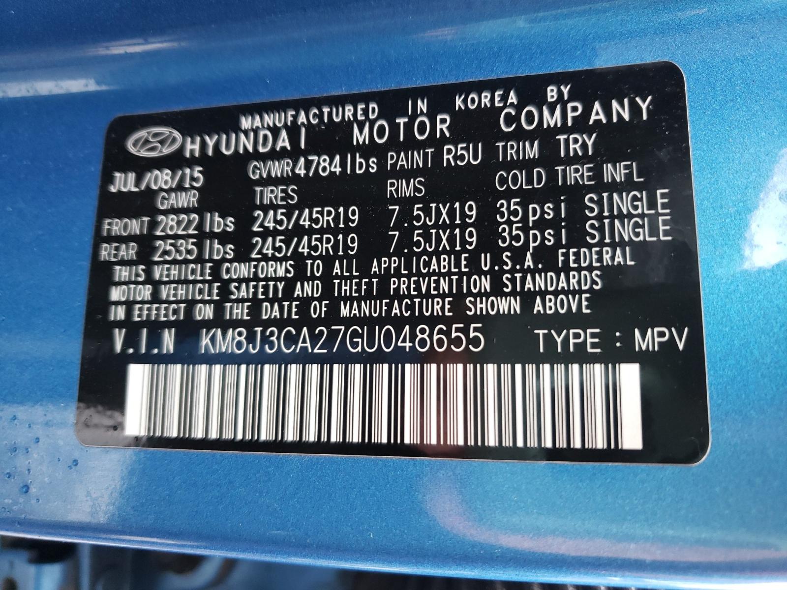 Photo 9 VIN: KM8J3CA27GU048655 - HYUNDAI TUCSON LIM 