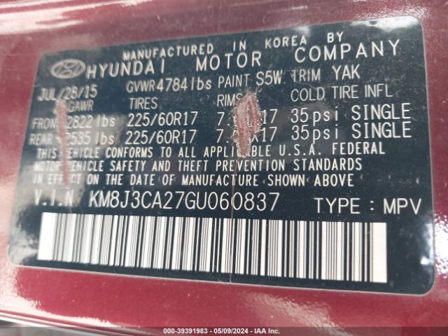 Photo 8 VIN: KM8J3CA27GU060837 - HYUNDAI TUCSON 