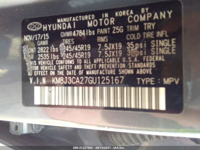 Photo 8 VIN: KM8J3CA27GU125167 - HYUNDAI TUCSON 