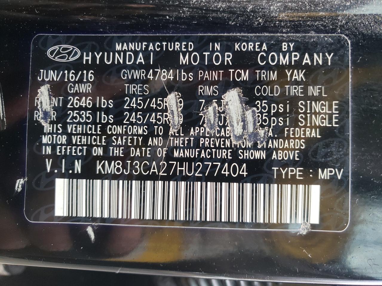 Photo 11 VIN: KM8J3CA27HU277404 - HYUNDAI TUCSON 