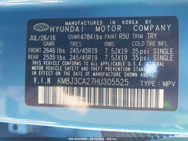 Photo 8 VIN: KM8J3CA27HU305525 - HYUNDAI TUCSON 