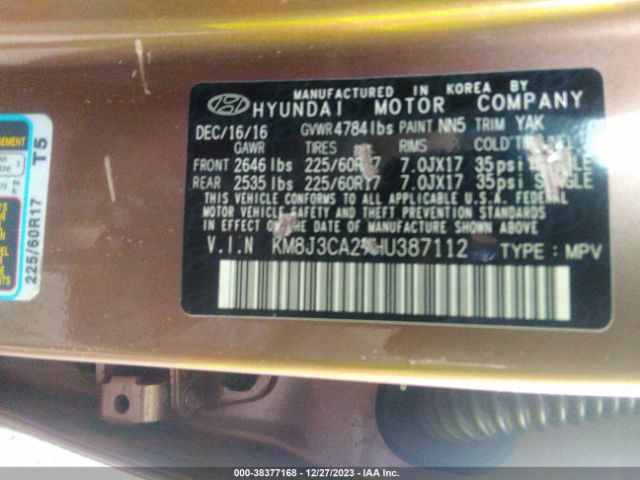 Photo 8 VIN: KM8J3CA27HU387112 - HYUNDAI TUCSON 