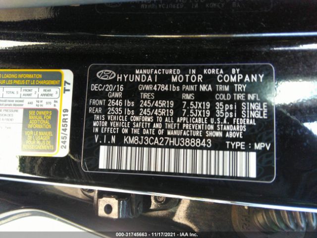 Photo 8 VIN: KM8J3CA27HU388843 - HYUNDAI TUCSON 