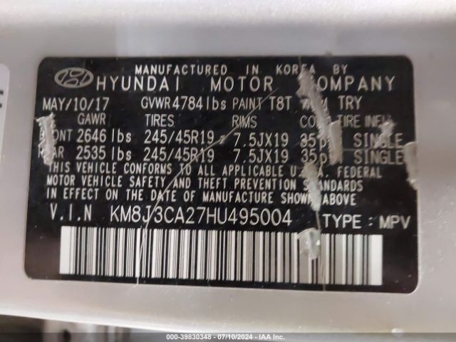 Photo 8 VIN: KM8J3CA27HU495004 - HYUNDAI TUCSON 