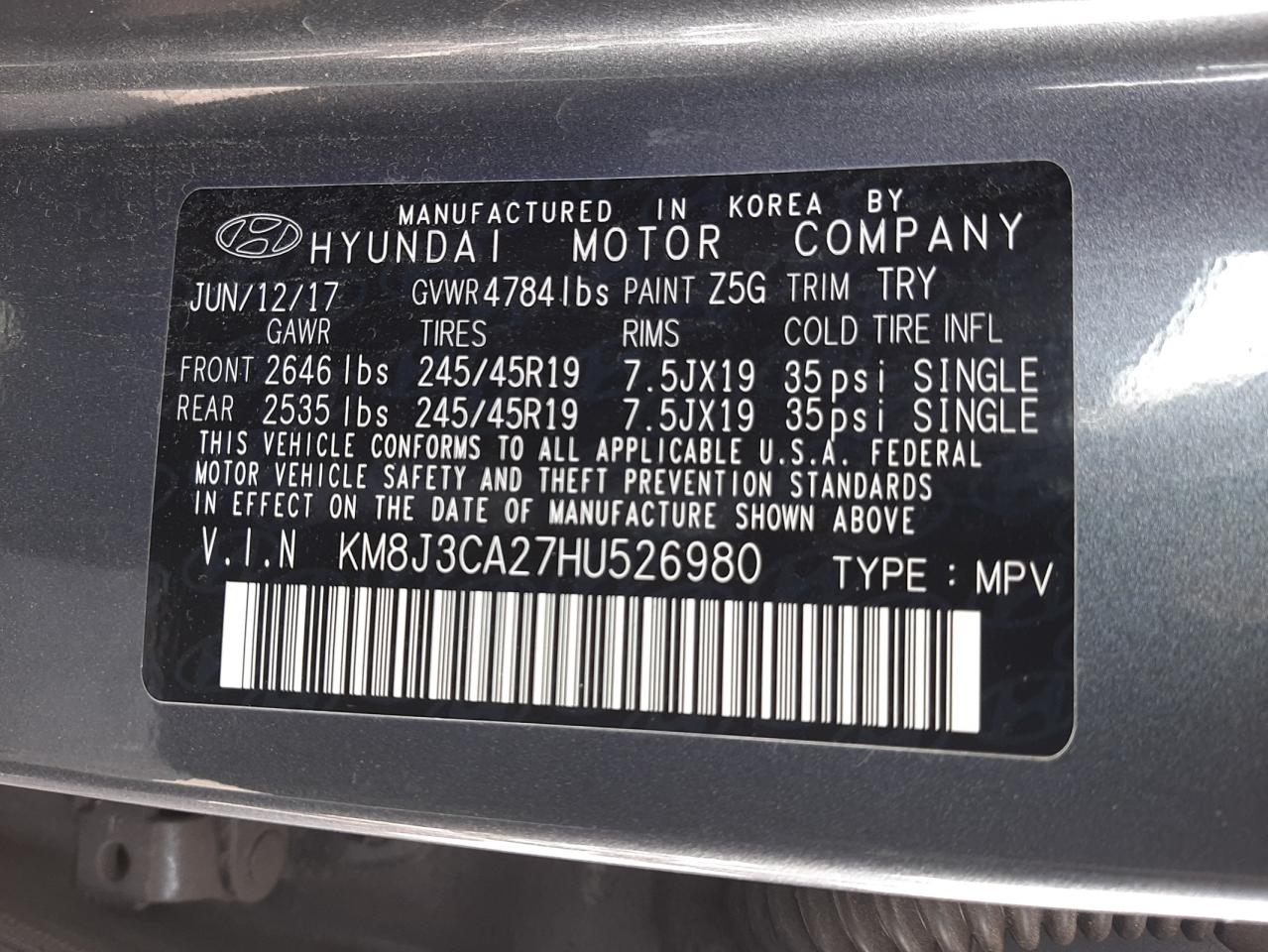 Photo 11 VIN: KM8J3CA27HU526980 - HYUNDAI TUCSON 