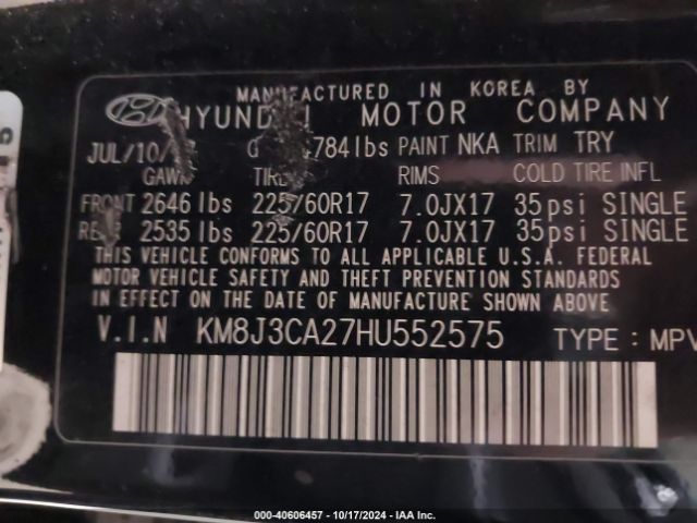 Photo 8 VIN: KM8J3CA27HU552575 - HYUNDAI TUCSON 