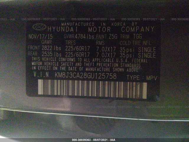 Photo 8 VIN: KM8J3CA28GU125758 - HYUNDAI TUCSON 