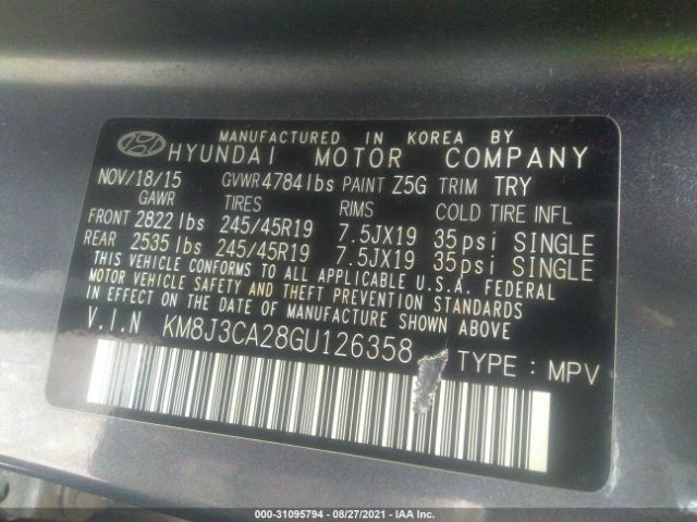 Photo 8 VIN: KM8J3CA28GU126358 - HYUNDAI TUCSON 