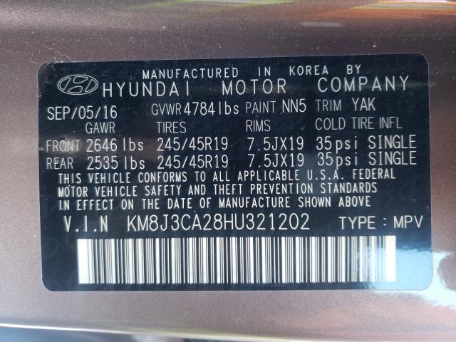 Photo 9 VIN: KM8J3CA28HU321202 - HYUNDAI TUCSON LIM 