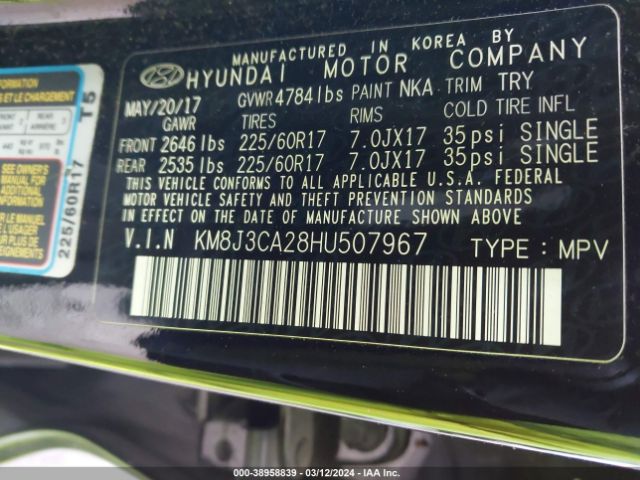 Photo 8 VIN: KM8J3CA28HU507967 - HYUNDAI TUCSON 