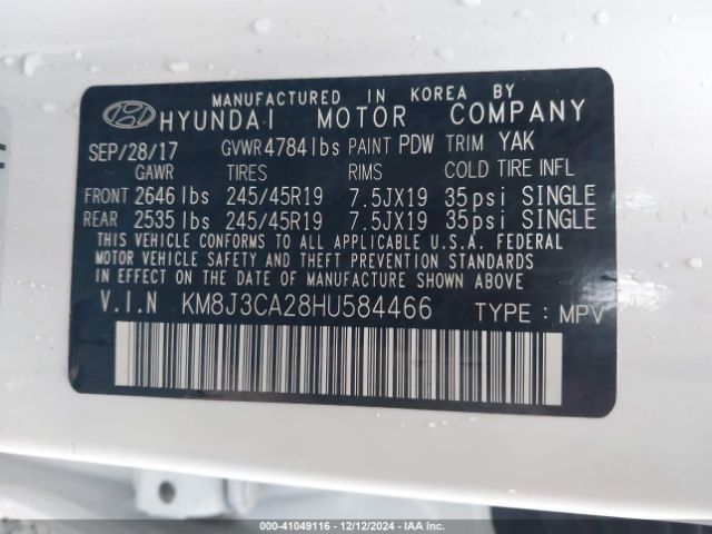 Photo 8 VIN: KM8J3CA28HU584466 - HYUNDAI TUCSON 