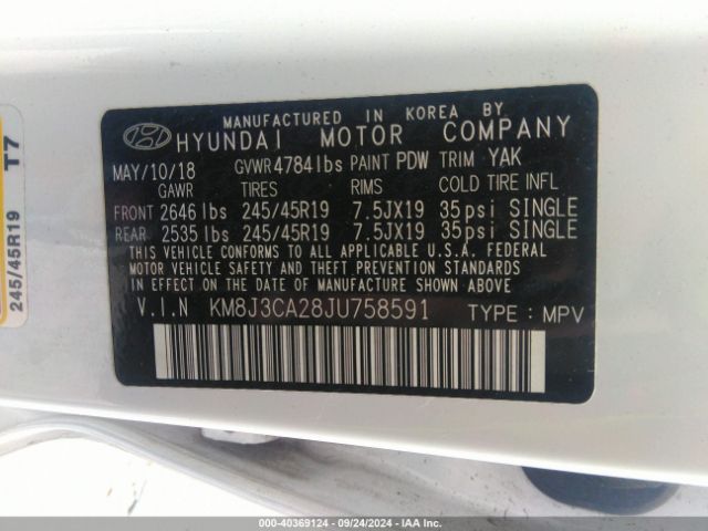 Photo 8 VIN: KM8J3CA28JU758591 - HYUNDAI TUCSON 