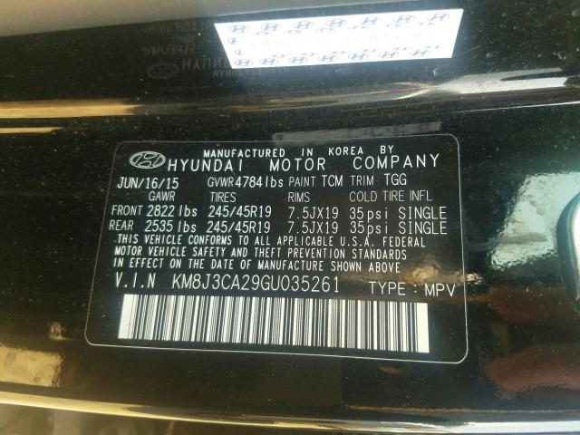 Photo 9 VIN: KM8J3CA29GU035261 - HYUNDAI TUCSON LIM 