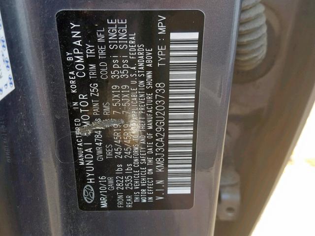 Photo 9 VIN: KM8J3CA29GU203738 - HYUNDAI TUCSON LIM 