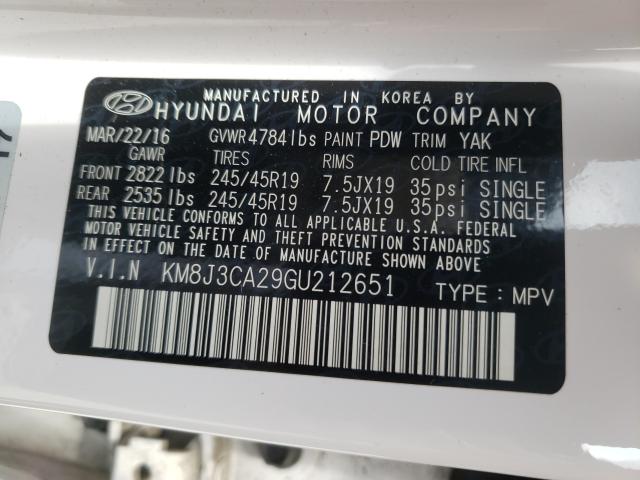 Photo 9 VIN: KM8J3CA29GU212651 - HYUNDAI TUCSON LIM 