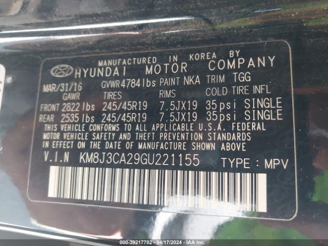 Photo 8 VIN: KM8J3CA29GU221155 - HYUNDAI TUCSON 