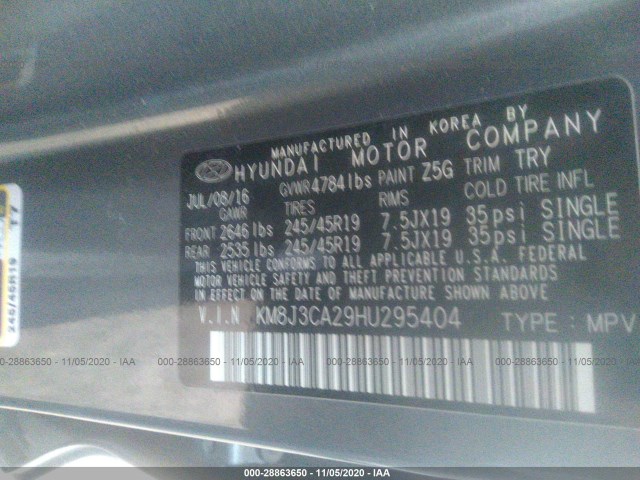 Photo 8 VIN: KM8J3CA29HU295404 - HYUNDAI TUCSON 