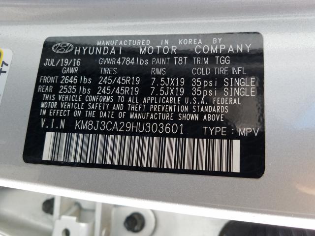 Photo 9 VIN: KM8J3CA29HU303601 - HYUNDAI TUCSON LIM 