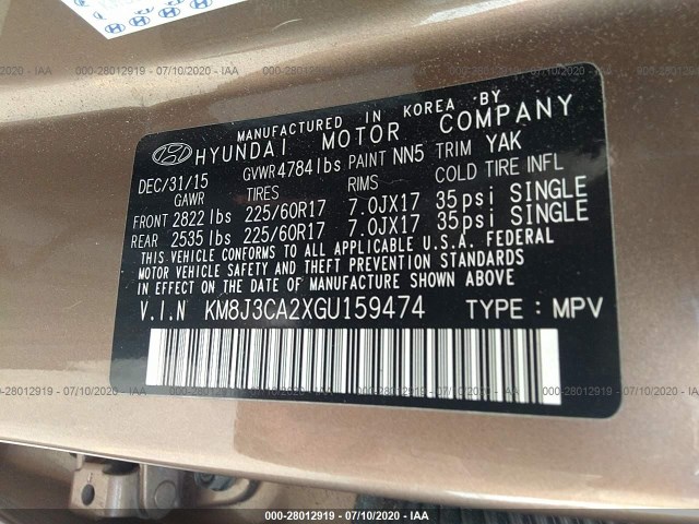 Photo 8 VIN: KM8J3CA2XGU159474 - HYUNDAI TUCSON 