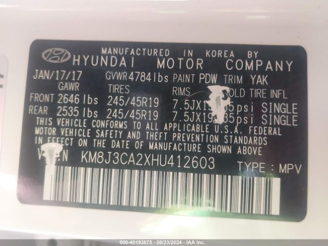 Photo 8 VIN: KM8J3CA2XHU412603 - HYUNDAI TUCSON 