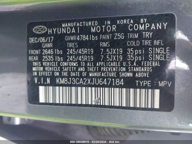 Photo 8 VIN: KM8J3CA2XJU647184 - HYUNDAI TUCSON 